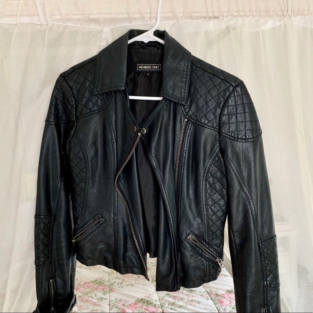 Members Only Faux Leather Quilted Moto Jacket XS